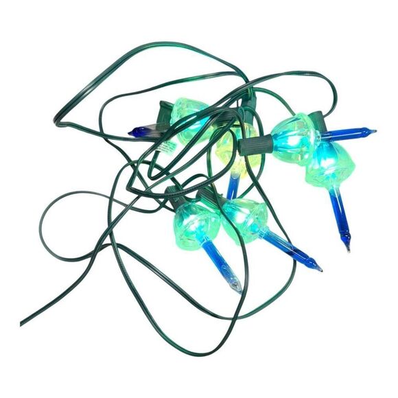 Lot 2 Vintage C7 Cobalt Blue Glass Green Bubble Christmas Lights String Working - Picture 1 of 4